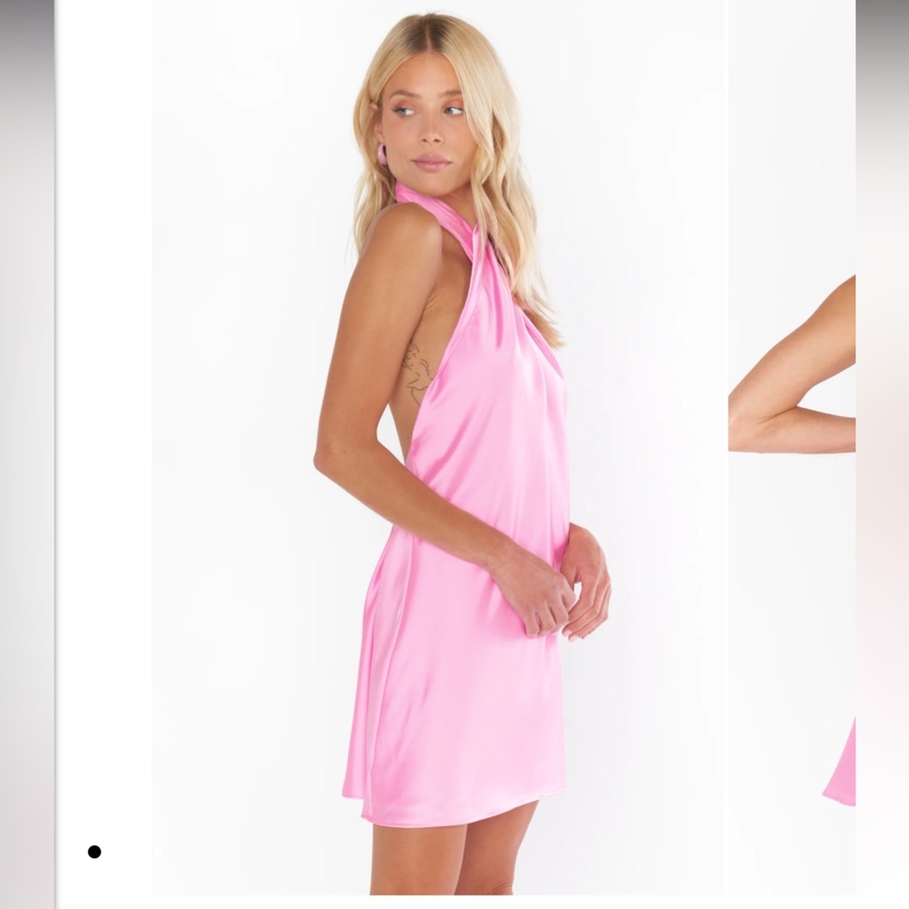 Show Me Your Mumu Jasmine Halter Mini Dress in Pink Luxe Satin size Large - Picture 3 of 8
